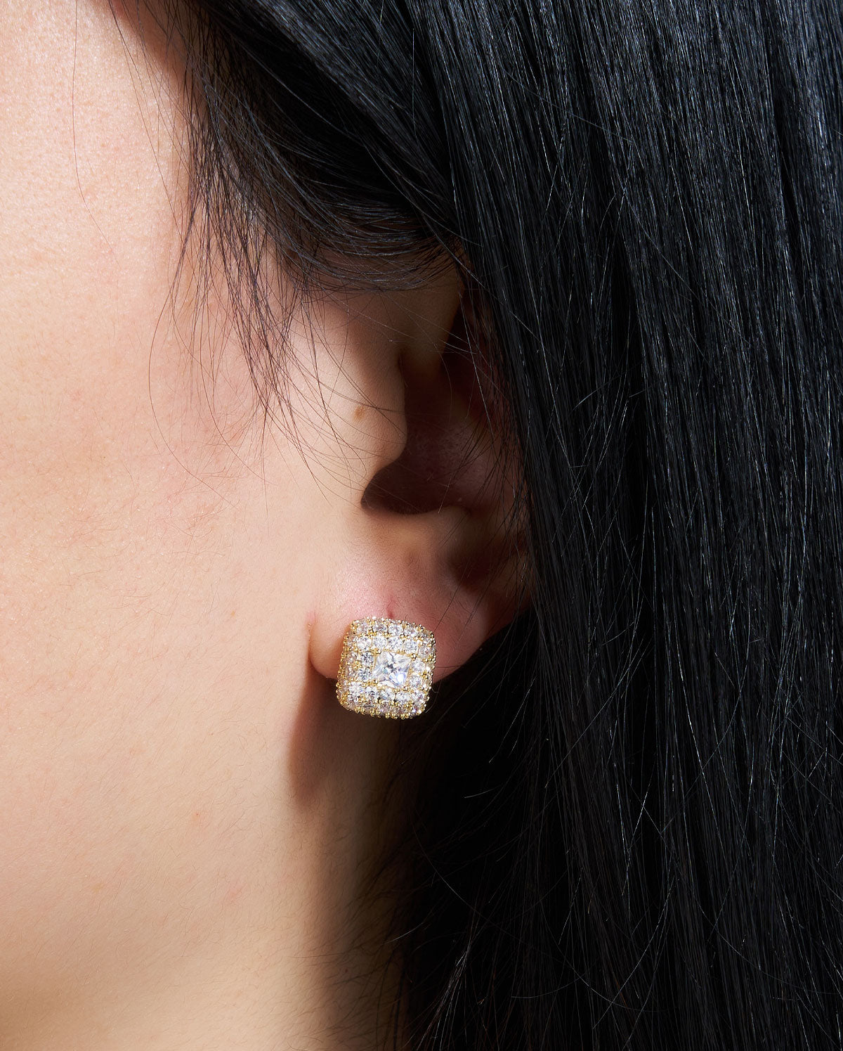 Gold Sparkle CZ Stud Earrings