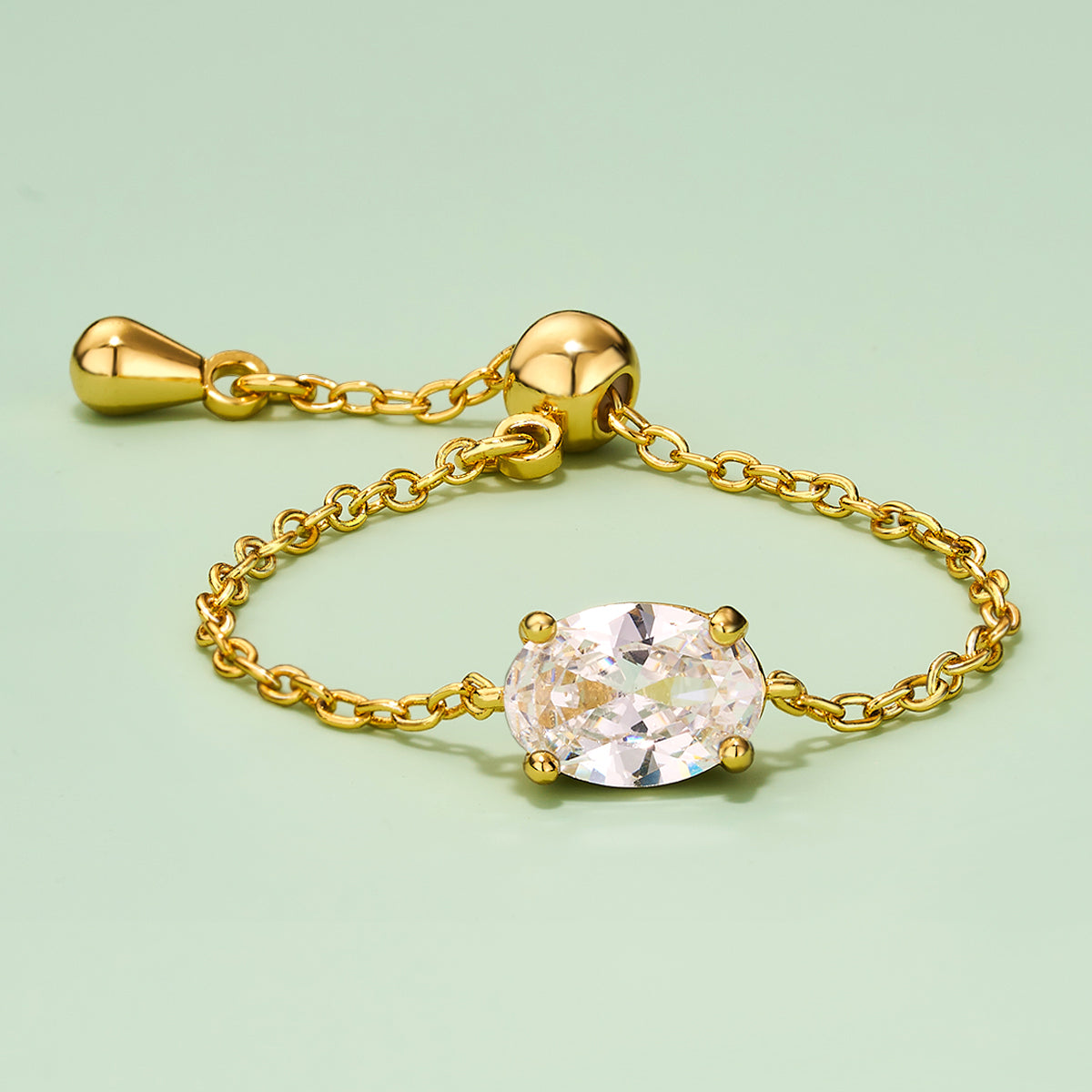 Oval/Rectangle/Heart CZ Adjustable Chain Ring