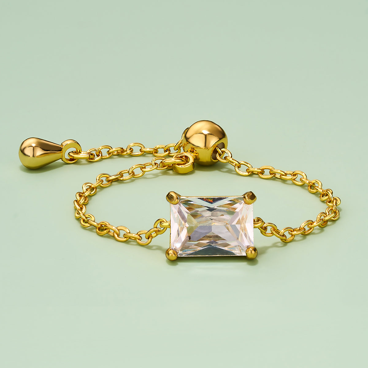 Oval/Rectangle/Heart CZ Adjustable Chain Ring