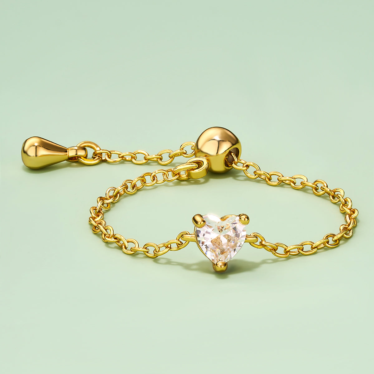 Oval/Rectangle/Heart CZ Adjustable Chain Ring