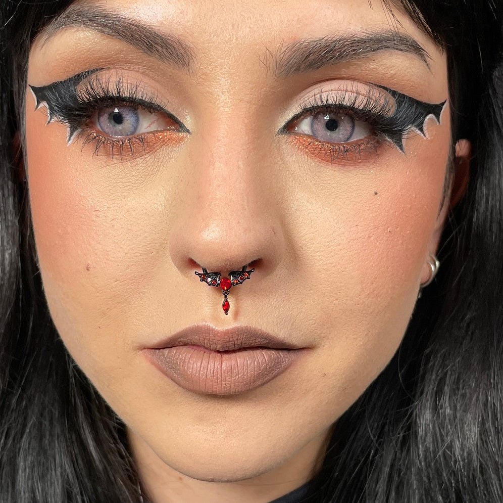 Red Gems Wings Dangle Style Septum Ring