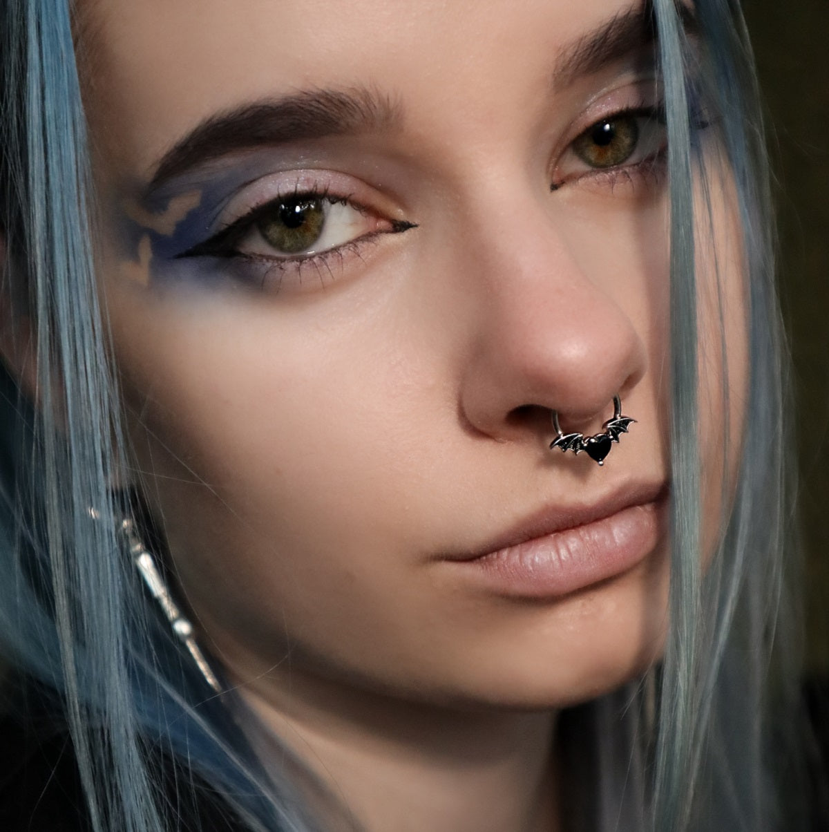 Black CZ Heart Wing Daith Septum Ring