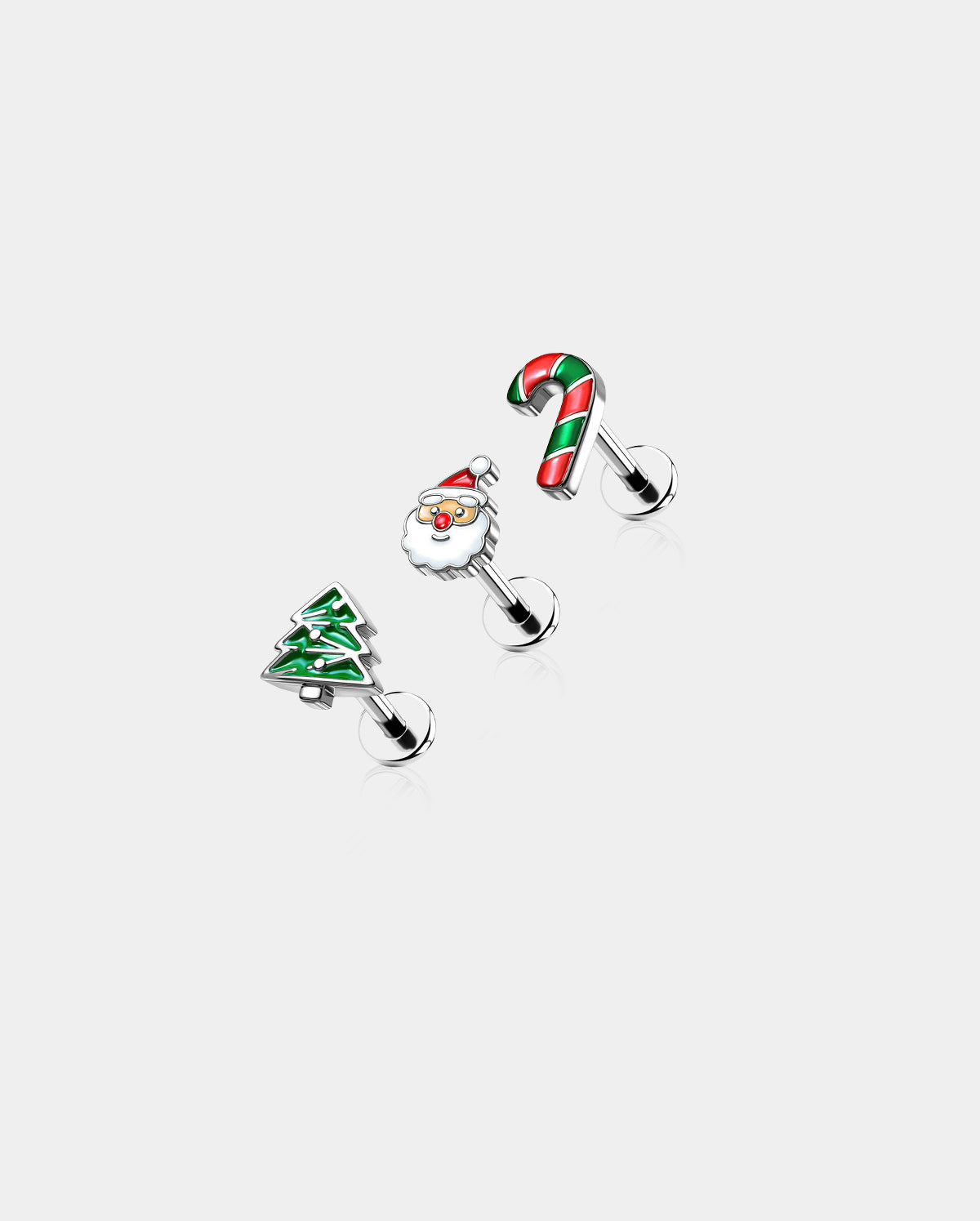 internally threaded christmas cartilage earrings