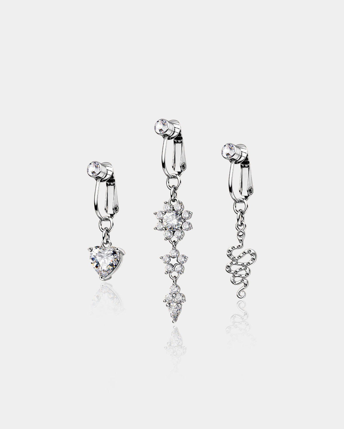 3PCS Heart Flower Snake Dangle Fake Belly Ring