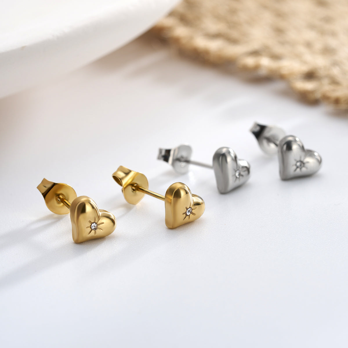 2PCS Bubble Heart CZ Stud Earring