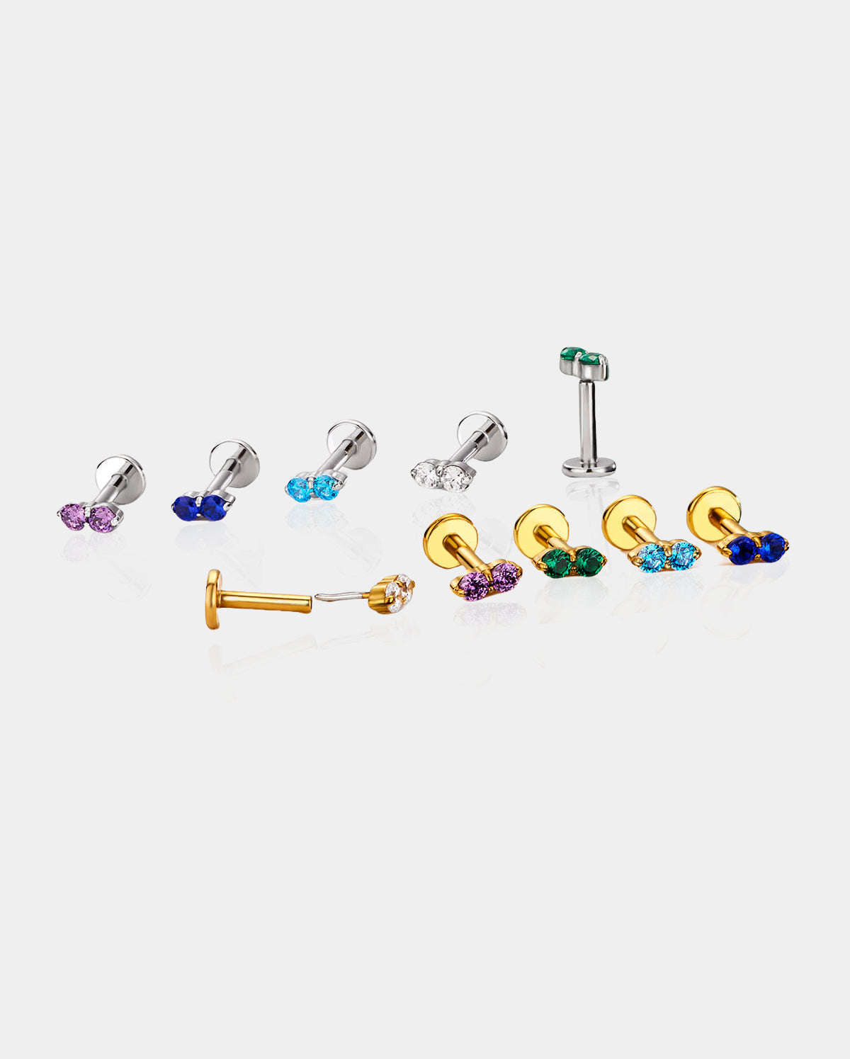 Double CZ Threadless Push Pin Helix Stud