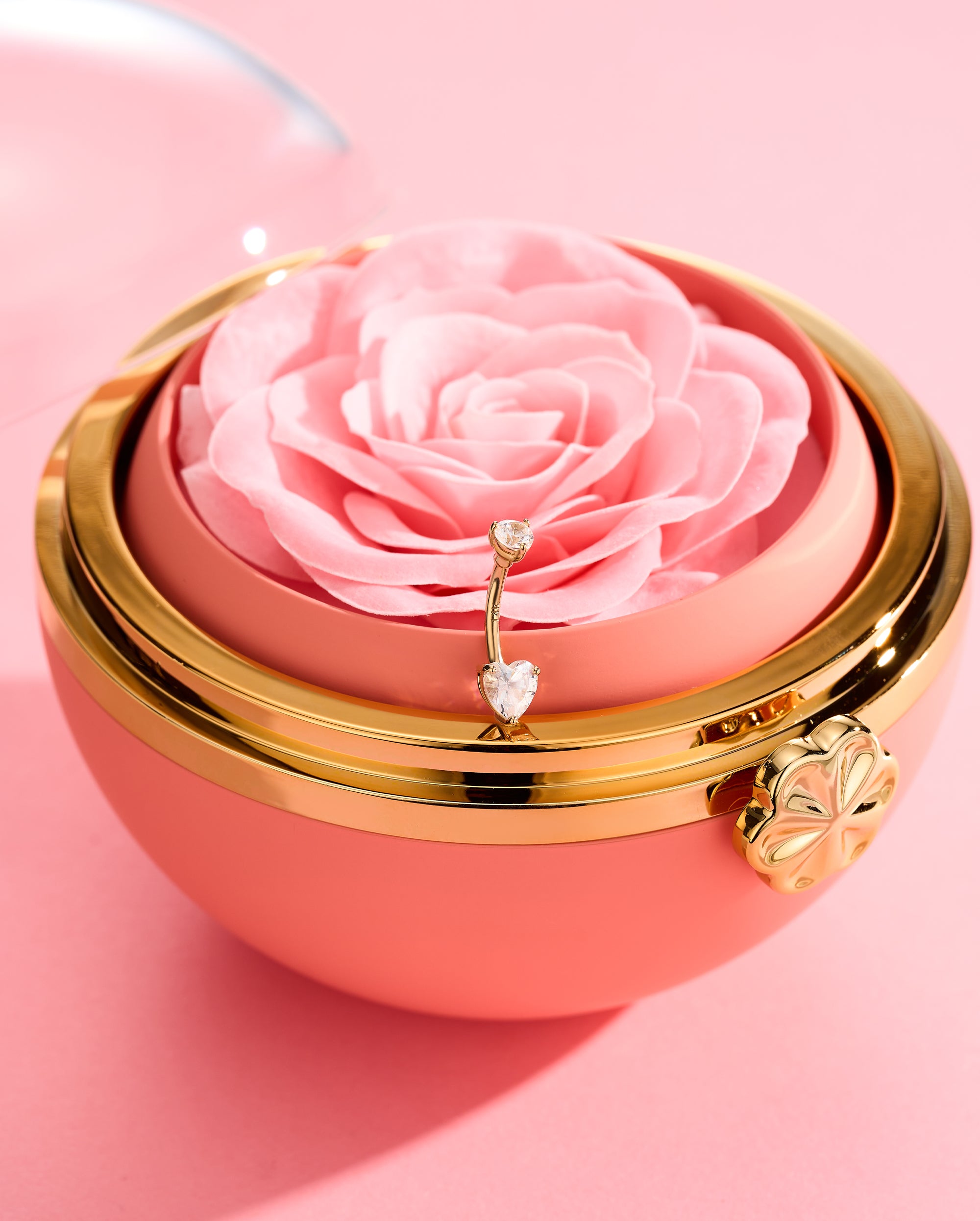 14K Gold Heart CZ Belly Ring