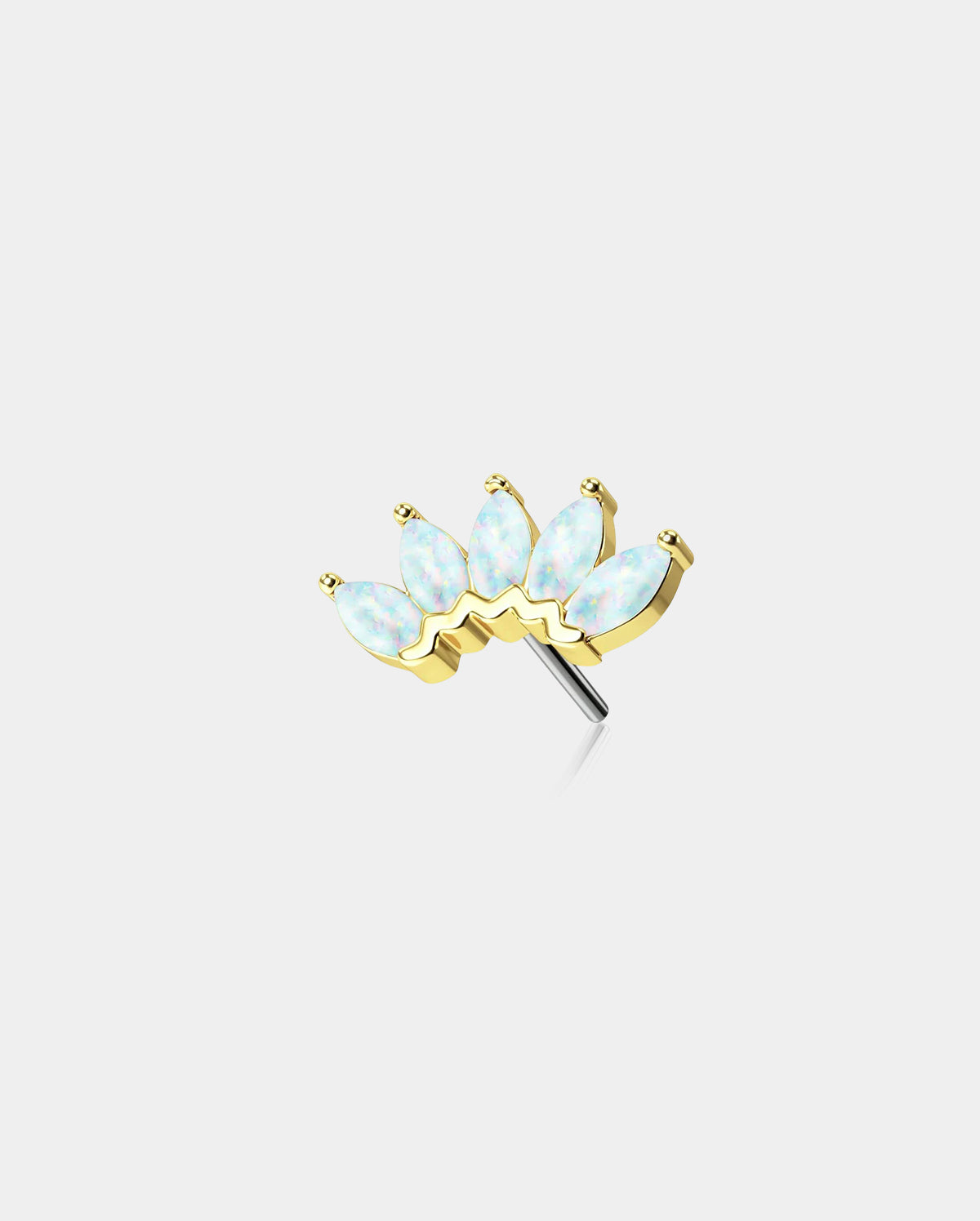 14K Gold Opal Crown Threadless Helix Earring