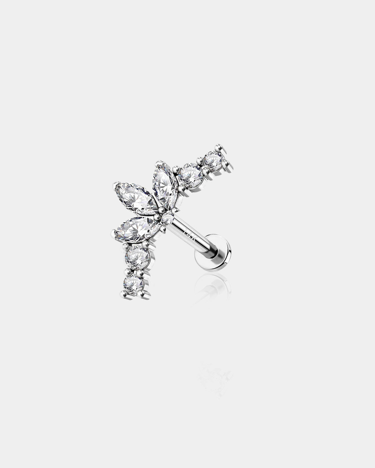 14k white gold flower petal cartilage stud