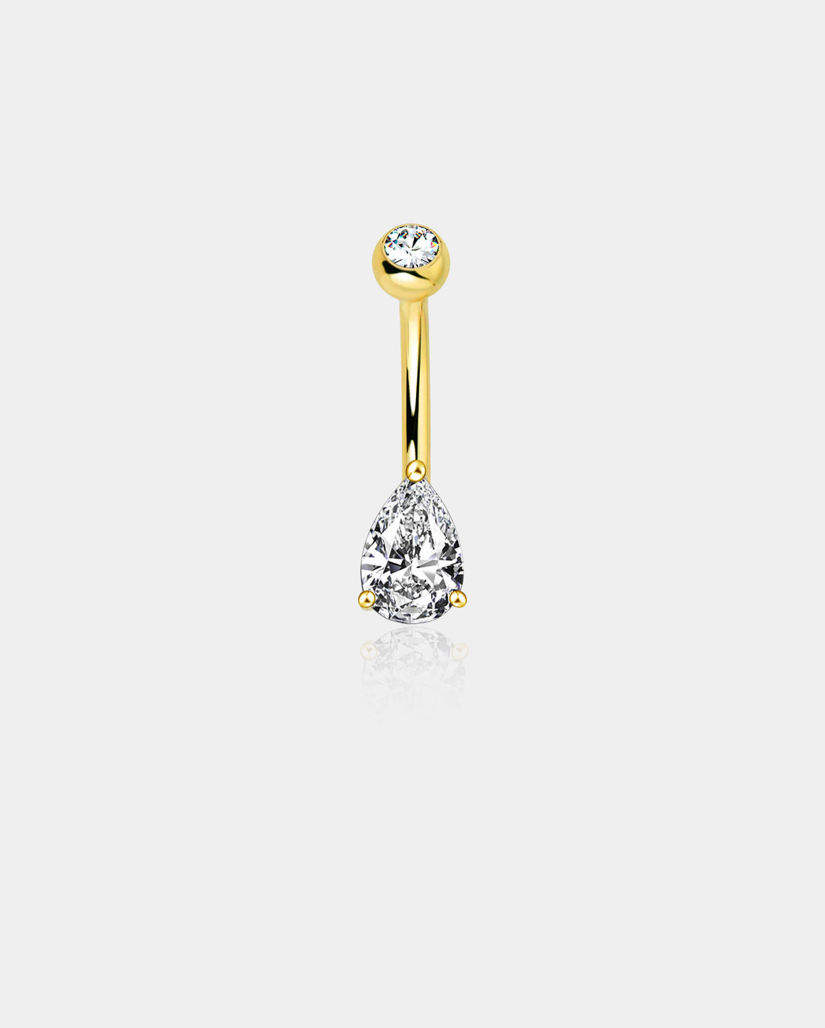 14K Gold Belly Rings 14G Solitaire Teardrop CZ Navel Ring - OUFER BODY JEWELRY