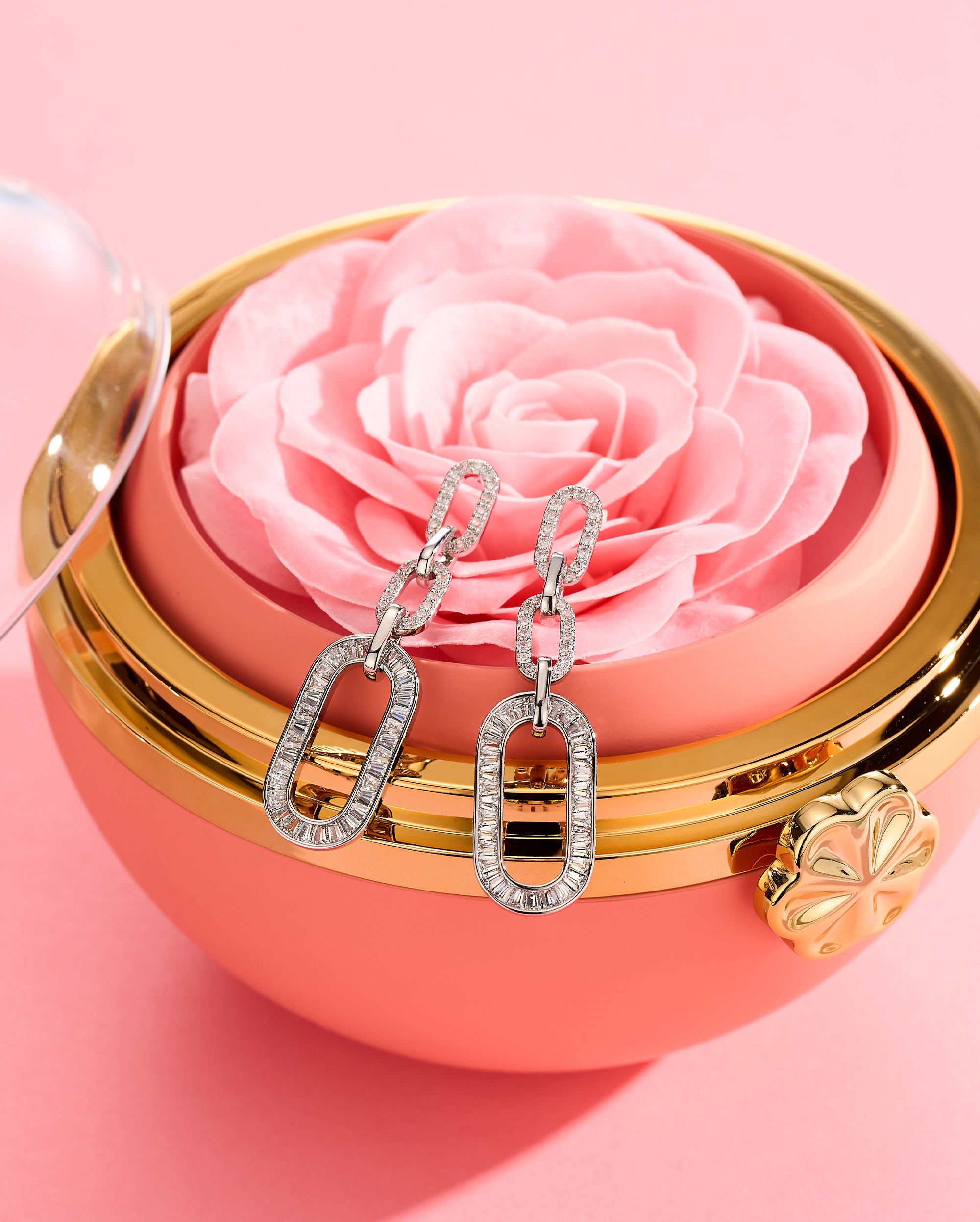 2PCS CZ Interlocking Chain Drop Earrings