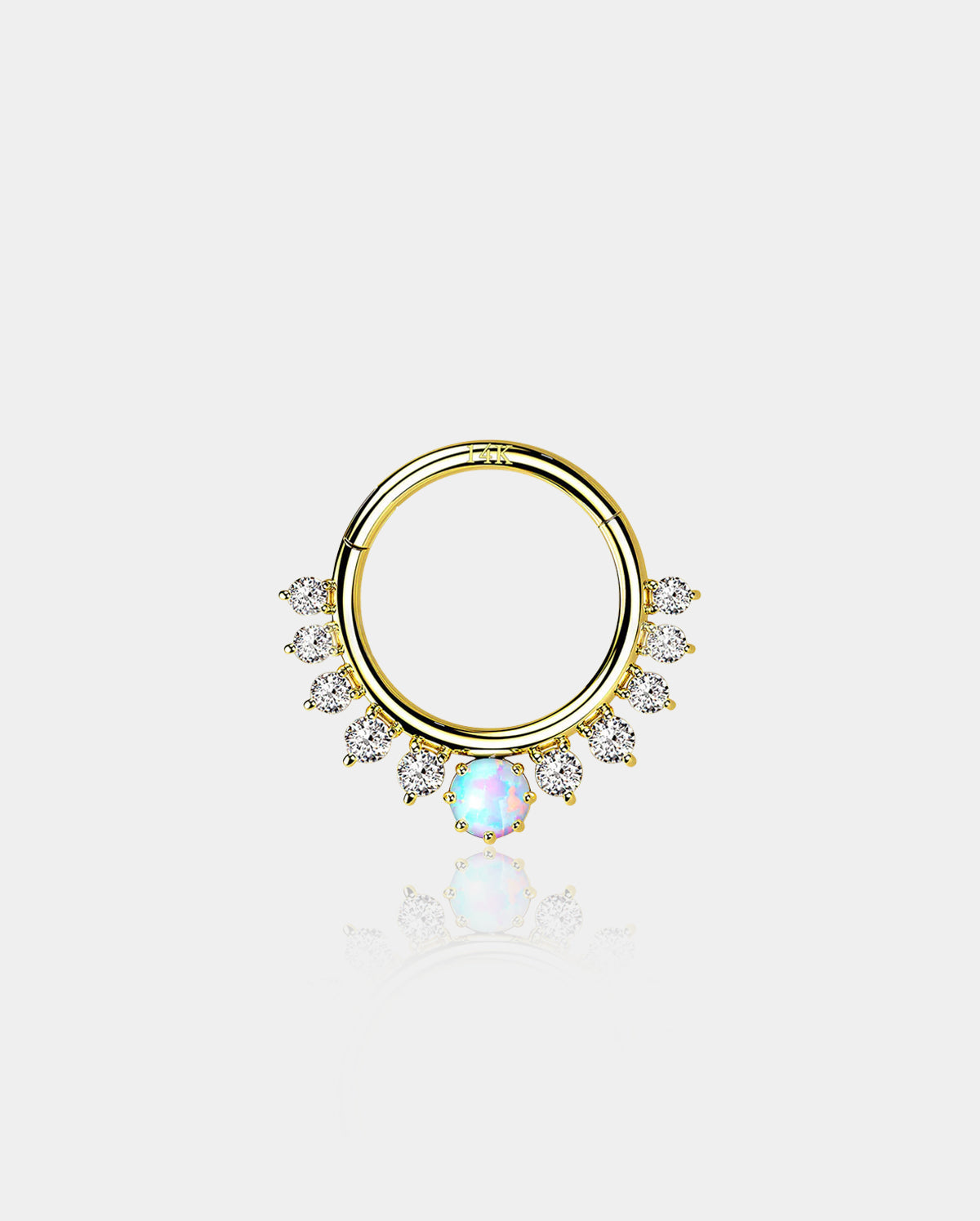 14K Gold CZ Opal Segment Septum Ring