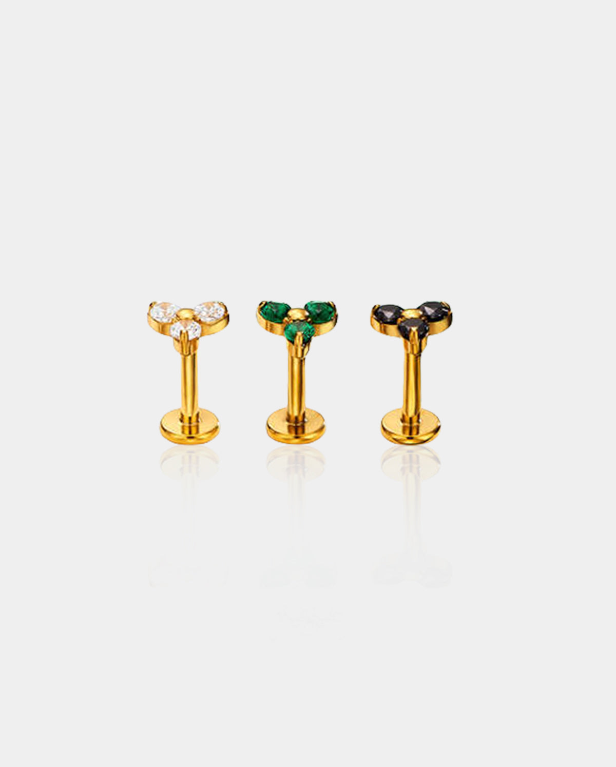 Triple CZ Threadless Push Pin Cartilage Stud
