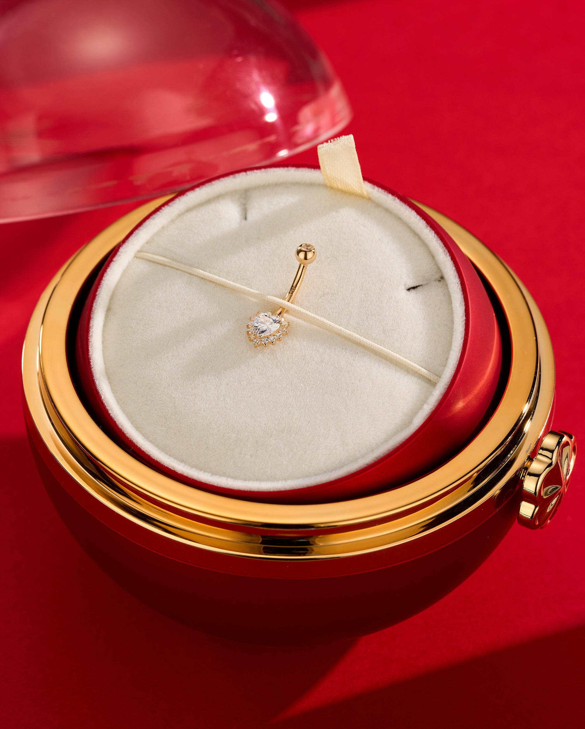 14K Gold CZ Heart Belly Ring