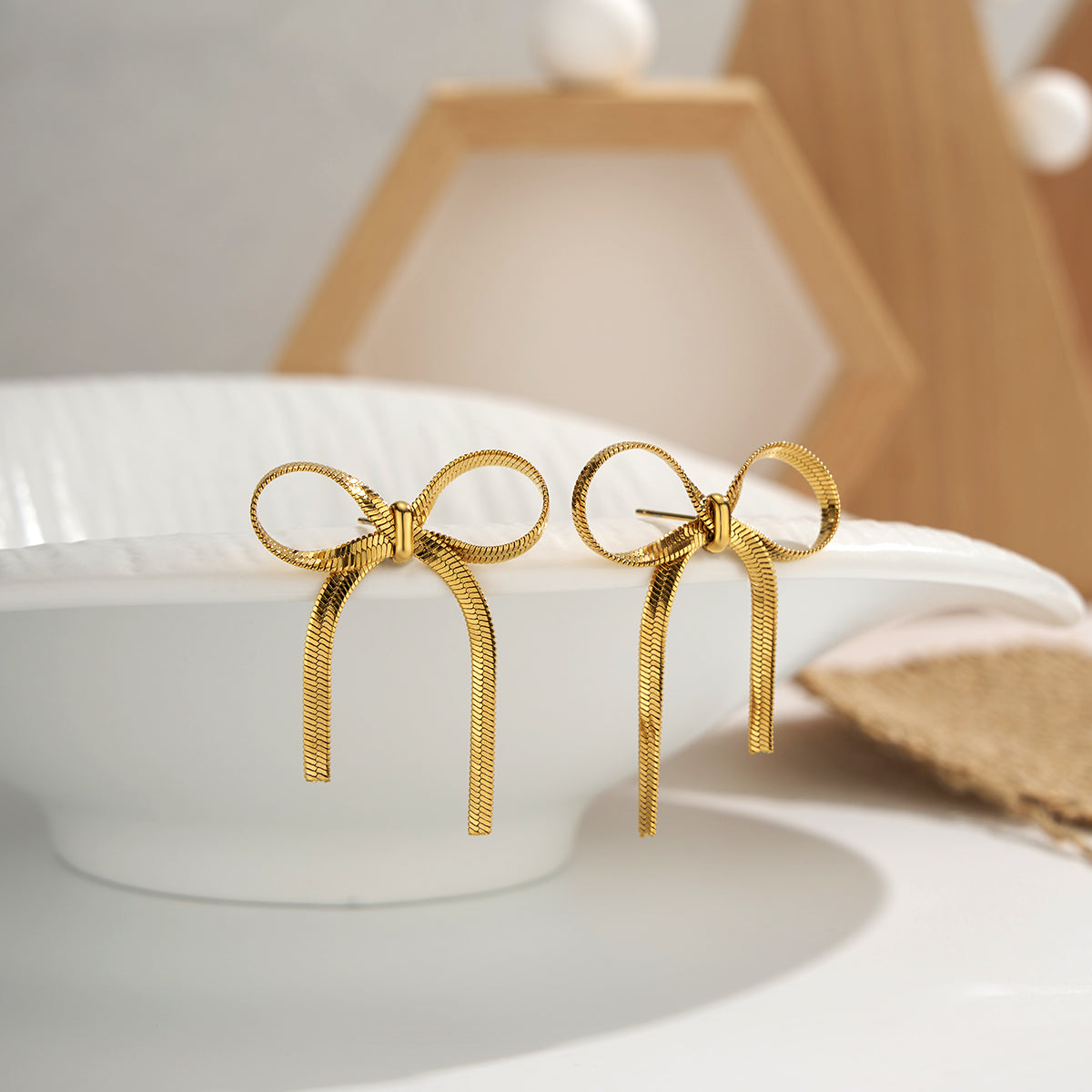 2PCS Bow Statement Stainless Steel Stud Earrings