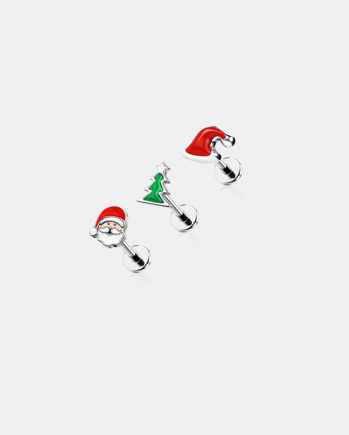 internally threaded christmas cartilage earrings