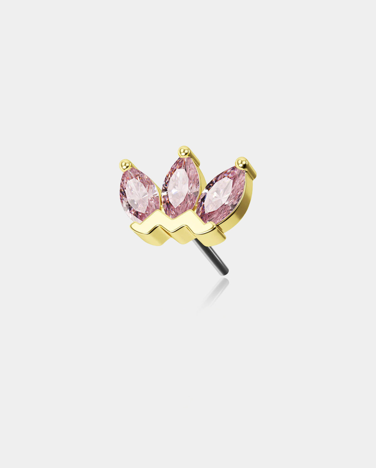 14K Gold Pink Crown CZ Threadless Nose Stud