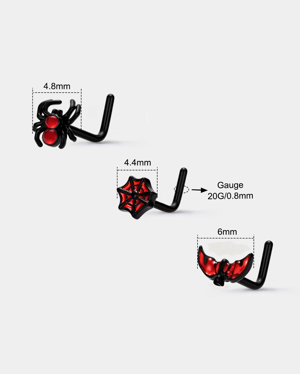 3PCS Spider/ Bat /Web Halloween Nose Stud Set