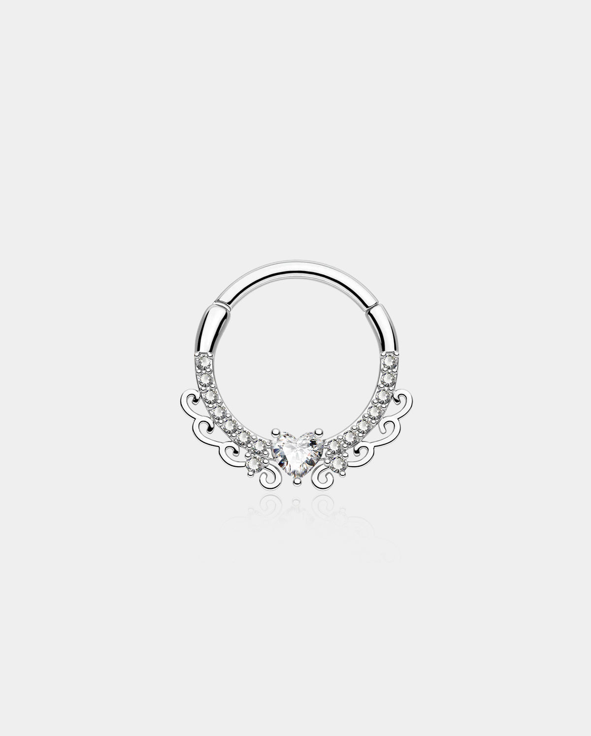 Elegant Heart CZ Hinged Segment Septum Ring