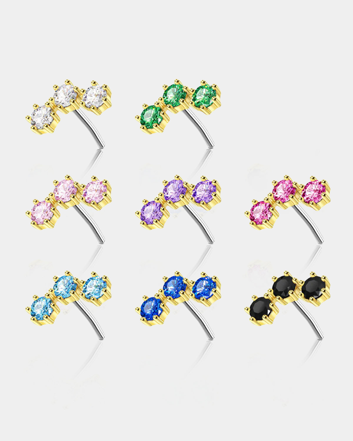 14K Gold Triple CZ Threadless Helix Earring