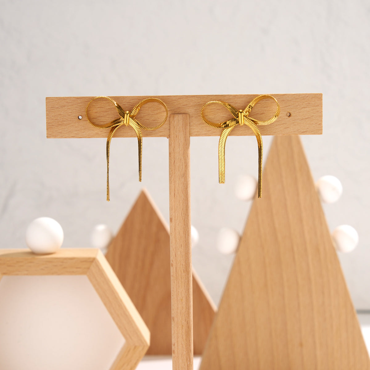 2PCS Bow Statement Stainless Steel Stud Earrings