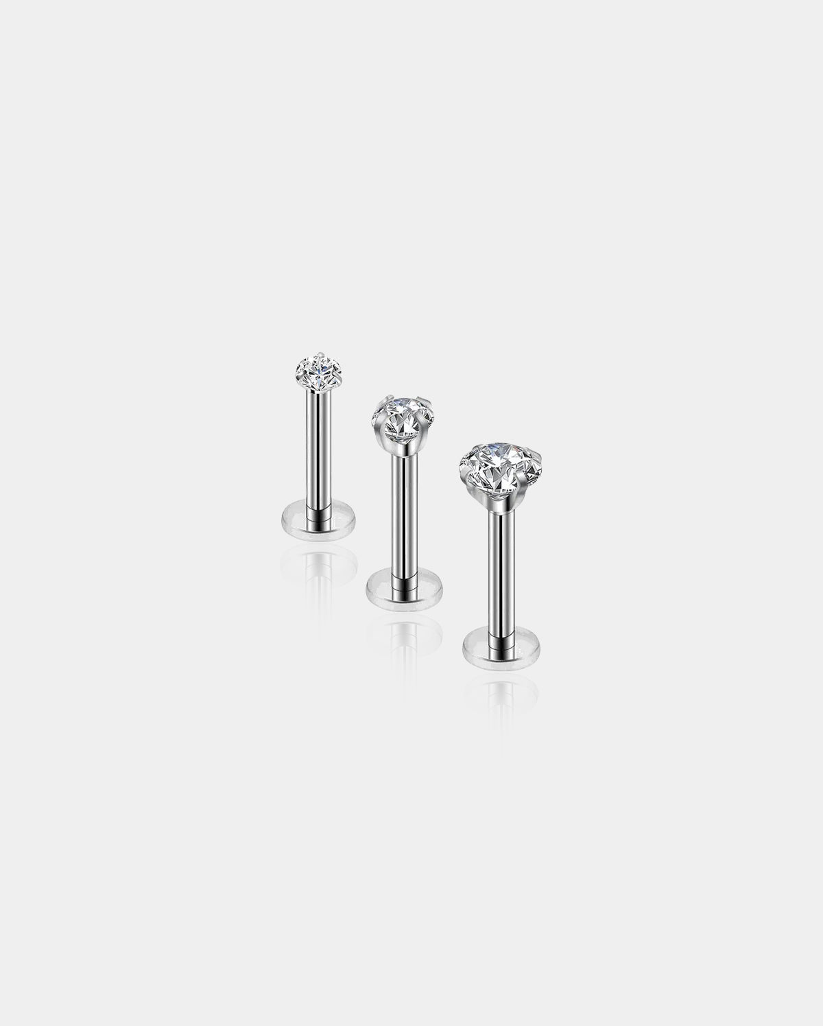 3Pcs 16G Crystal CZ Labret/Monroe Stud Internally Threaded Helix Studs - OUFER BODY JEWELRY