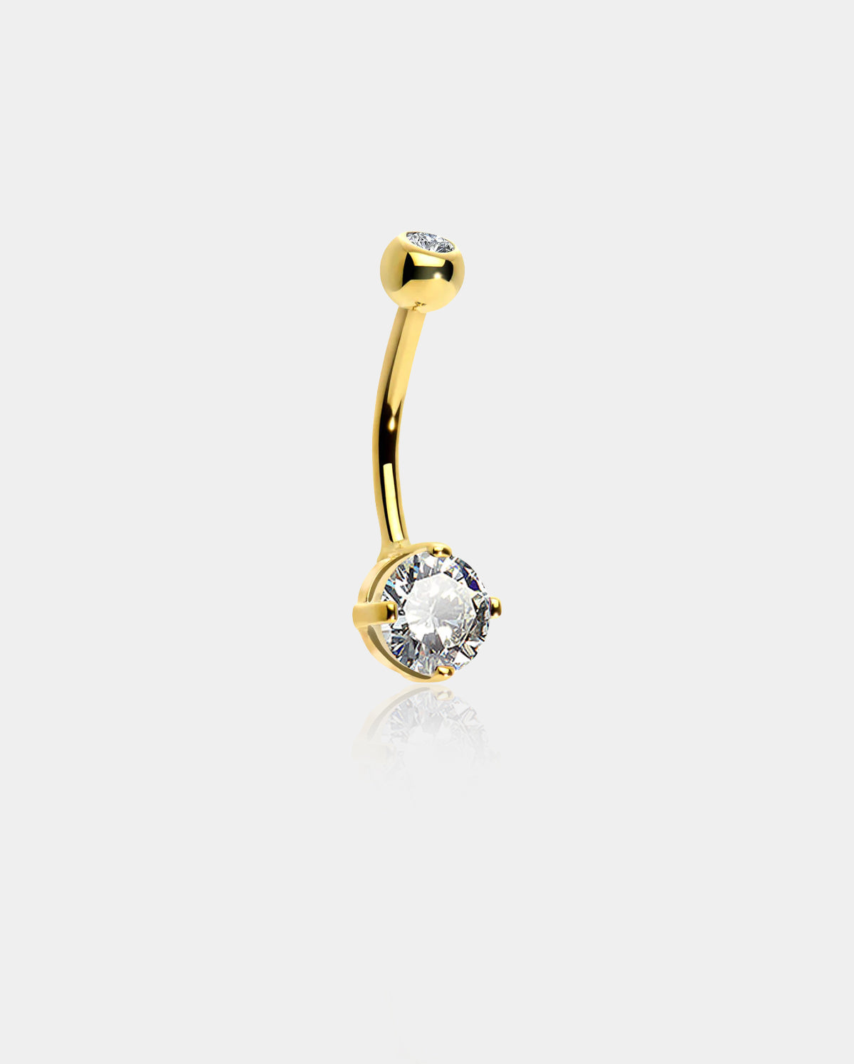 14K Gold Belly Ring 14G Round CZ Diamond Belly Button Ring - OUFER BODY JEWELRY