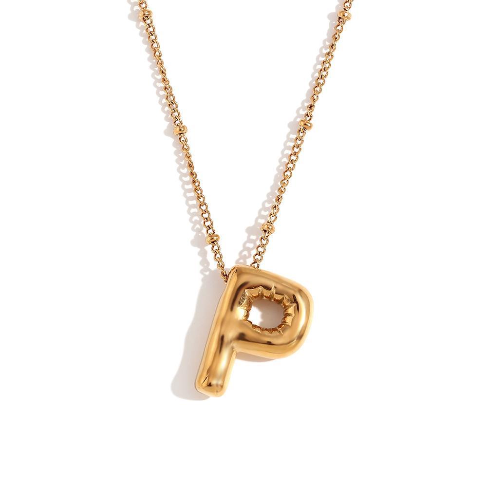 Bubble Chunky Initial Letter Pendant Necklace