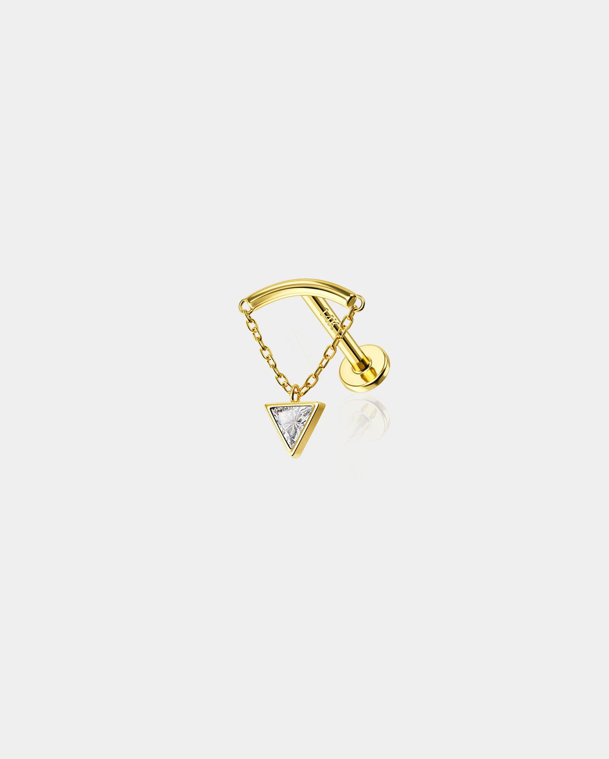 14K Gold Triangle CZ Dangle Internally Threaded Helix Earring