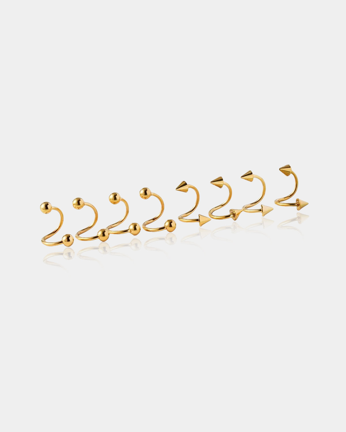 8PCS Basic Ball Spike Twisted Spiral Helix Ring Set