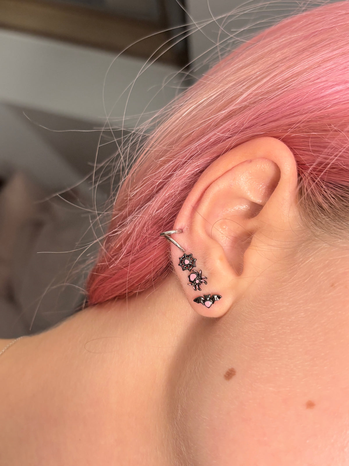 3PCS Pink Spider Bat Web Cartilage Stud Set