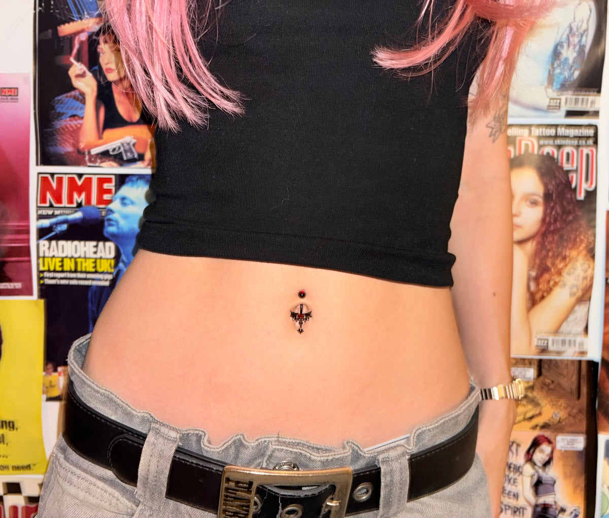 Bat Wing Heart CZ Dangle Belly Ring