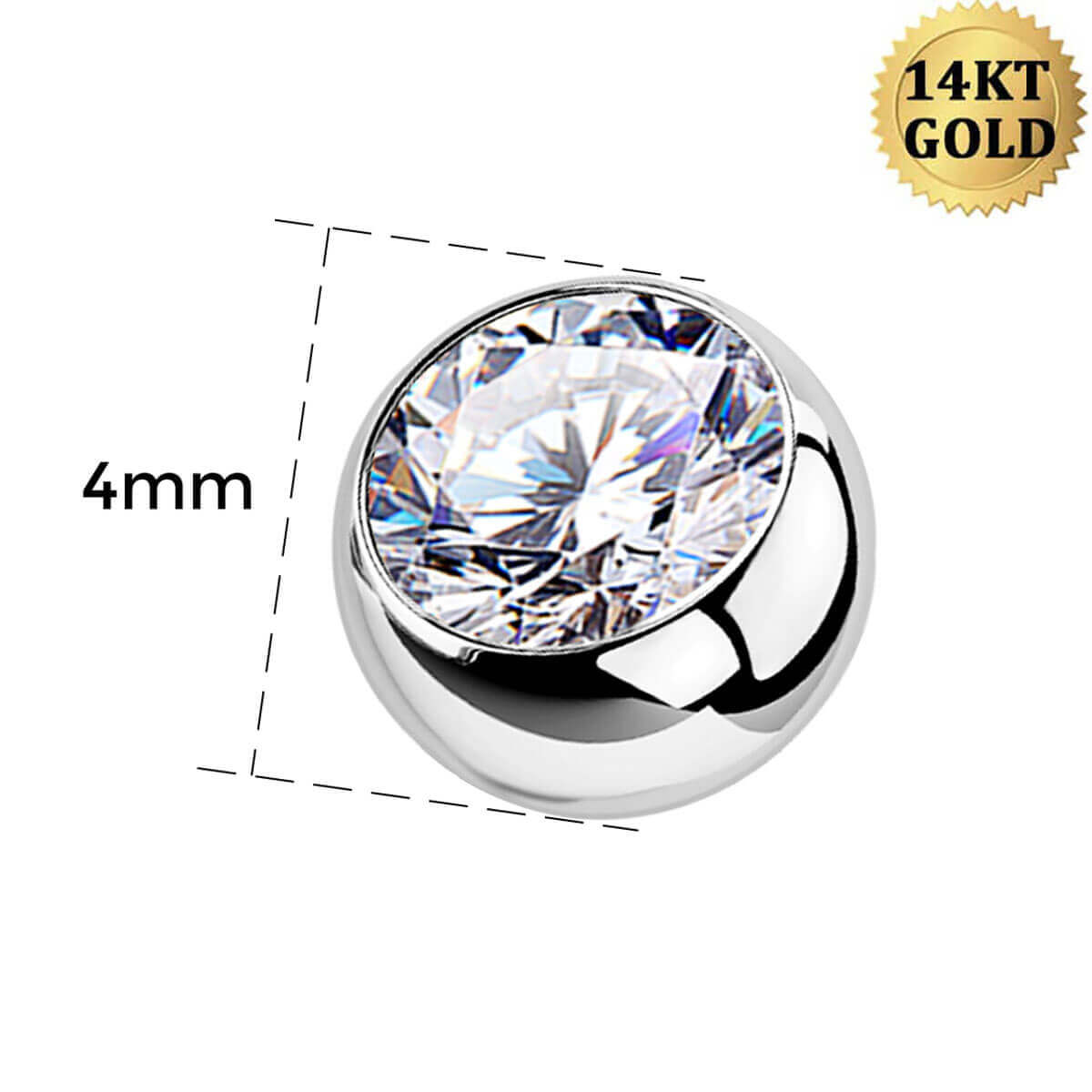 14K White Gold CZ Belly Ring Ball