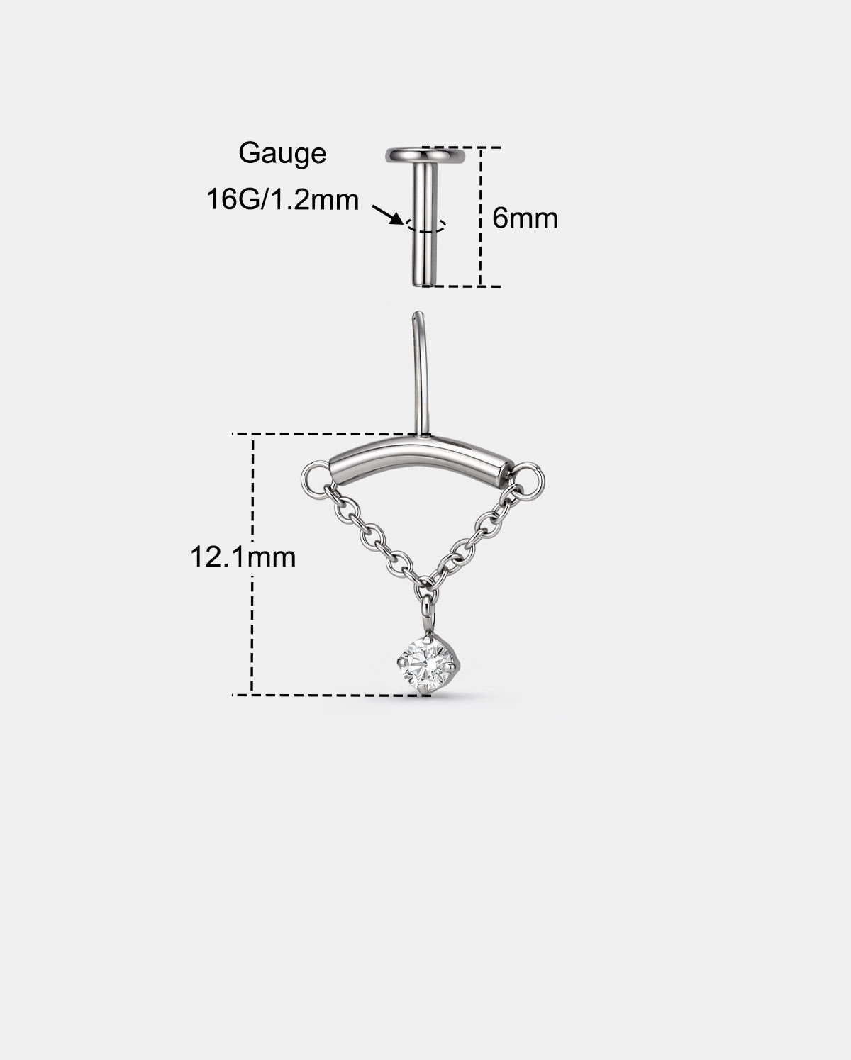 6mm CZ Chain Threadless Vertical Helix Stud