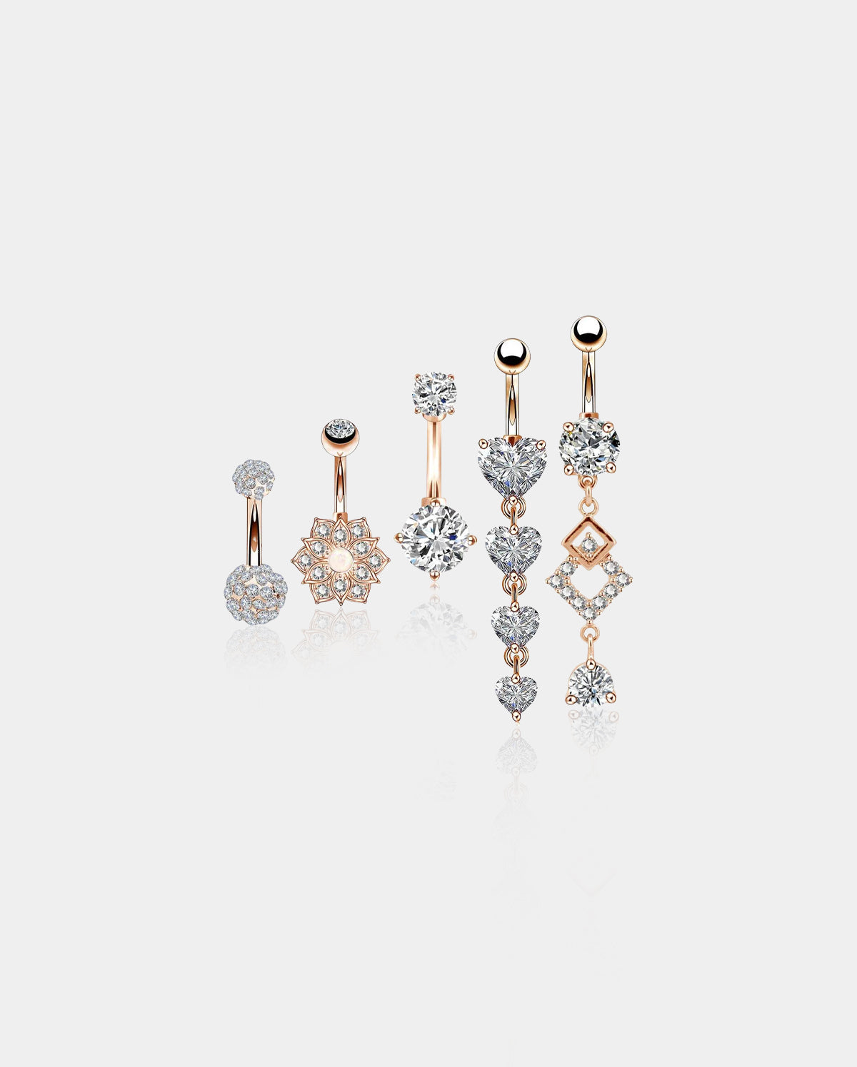 14G Rose Gold Stainless Steel Clear CZ Belly Button Rings Set 2 - OUFER BODY JEWELRY