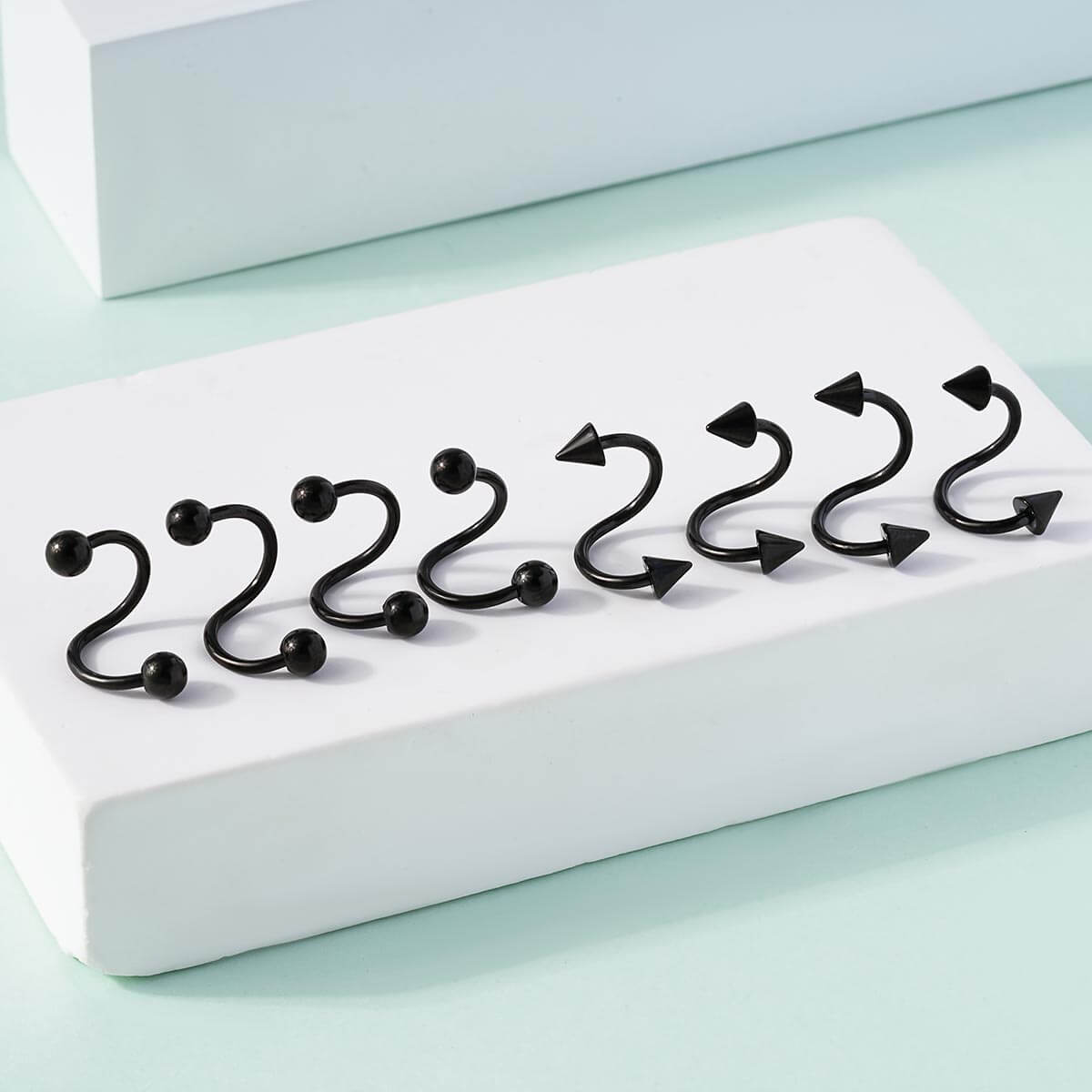 Gift Picks 8PCS Basic Ball Spike Twisted Spiral Helix Ring Set