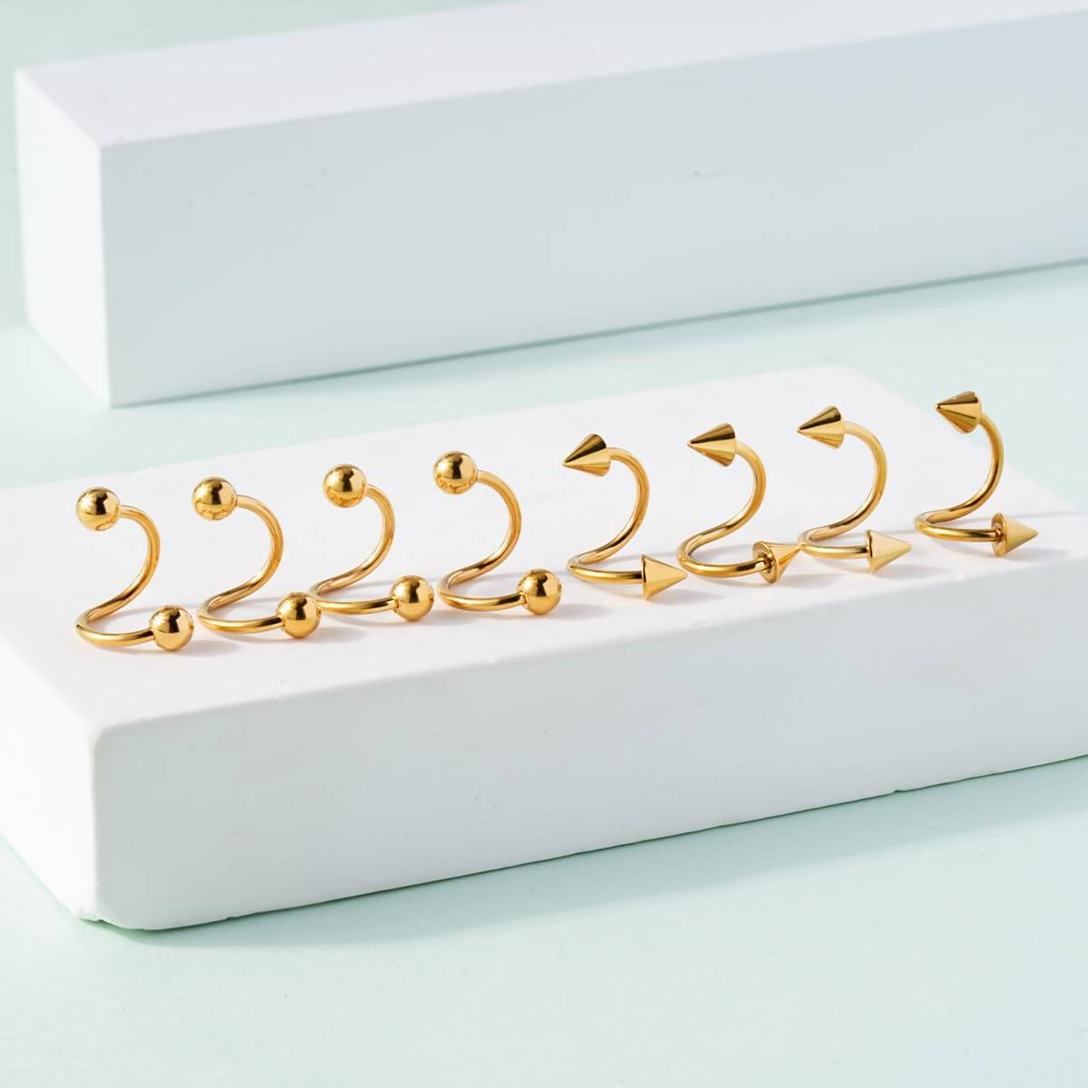 Gift Picks 8PCS Basic Ball Spike Twisted Spiral Helix Ring Set