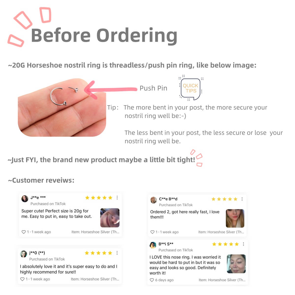 Threadless CZ Horseshoe Nose Ring