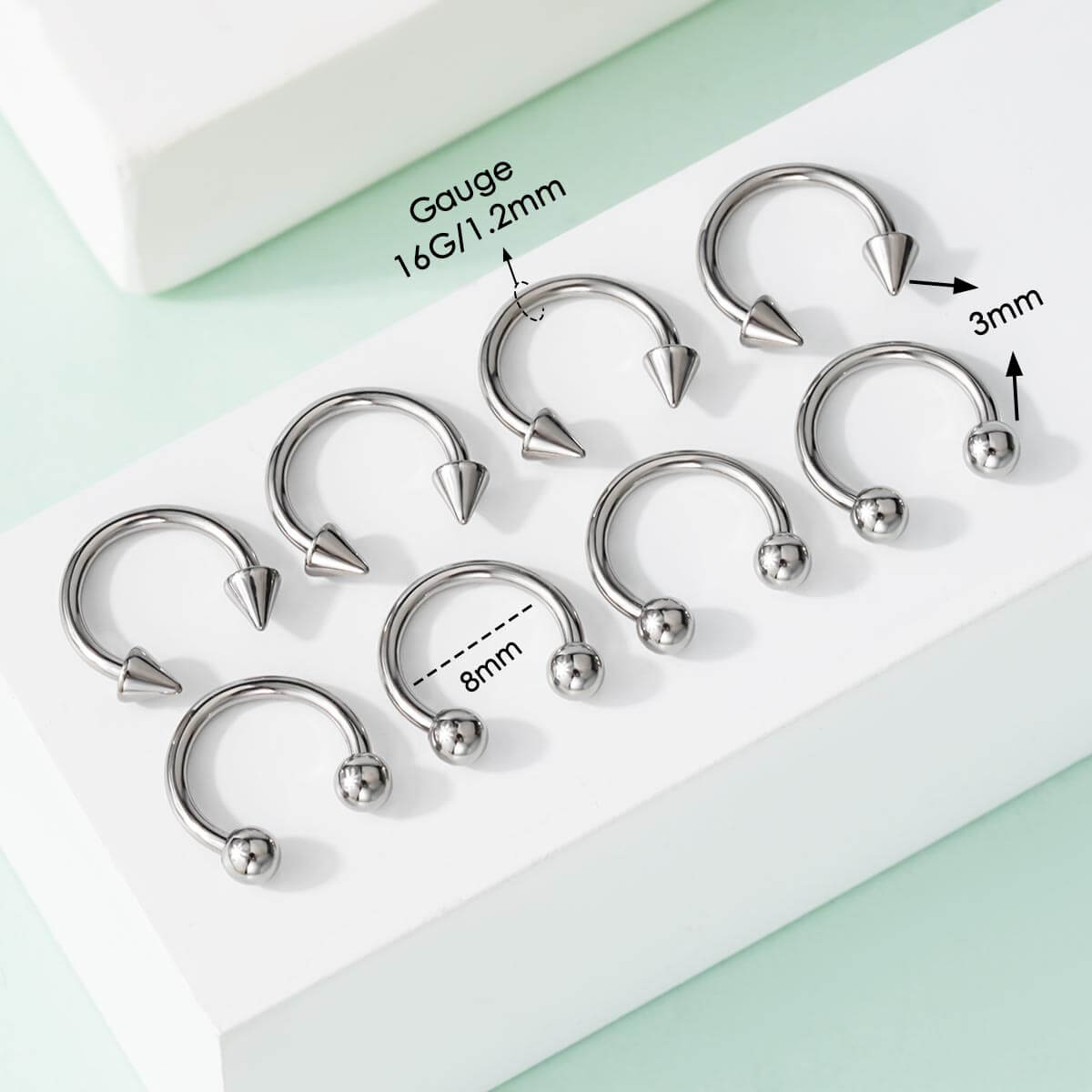 8Pcs Basic Horseshoe Septum Ring Set
