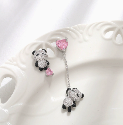 panda heart earring