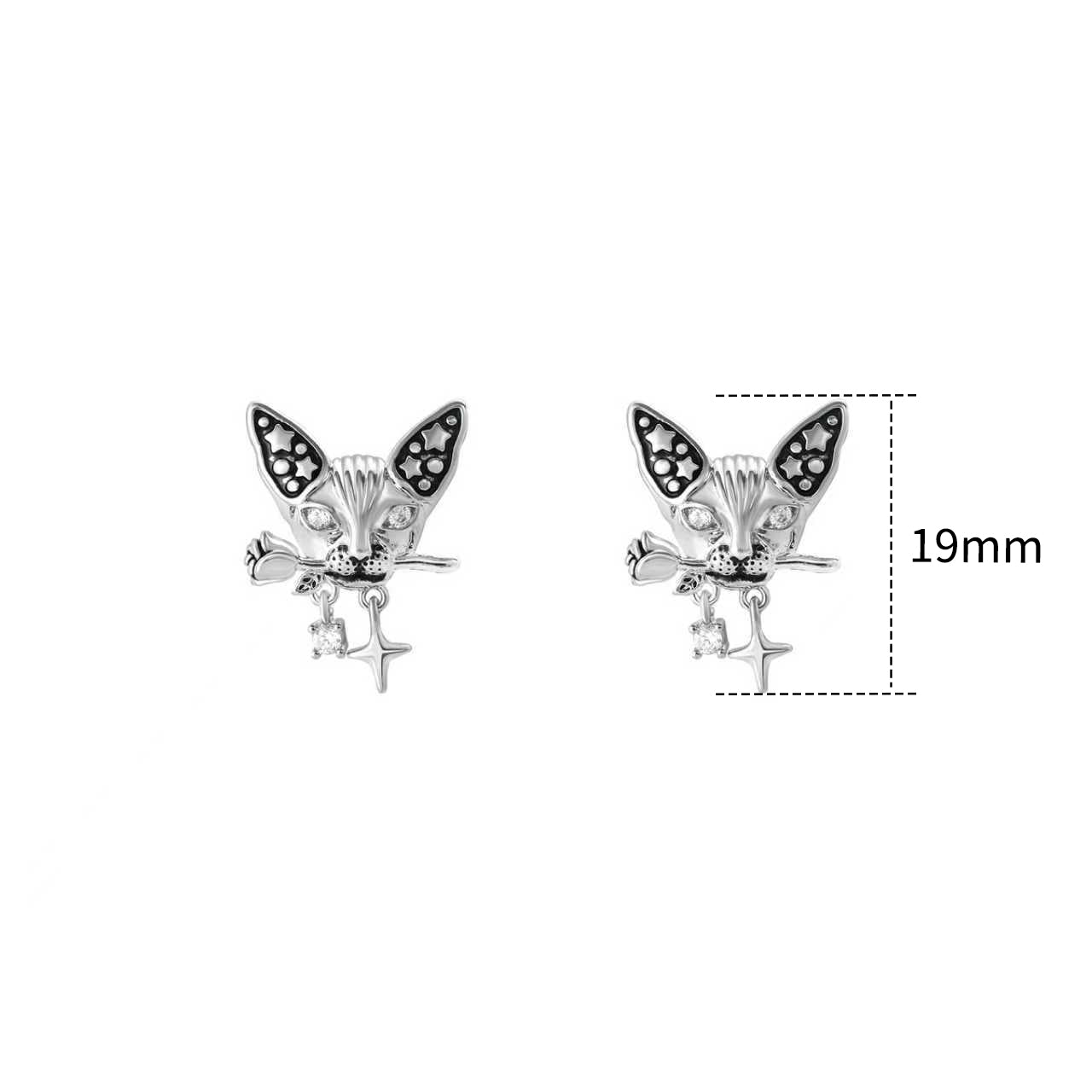 2PCS Punk Cat with Rose Earring Studs