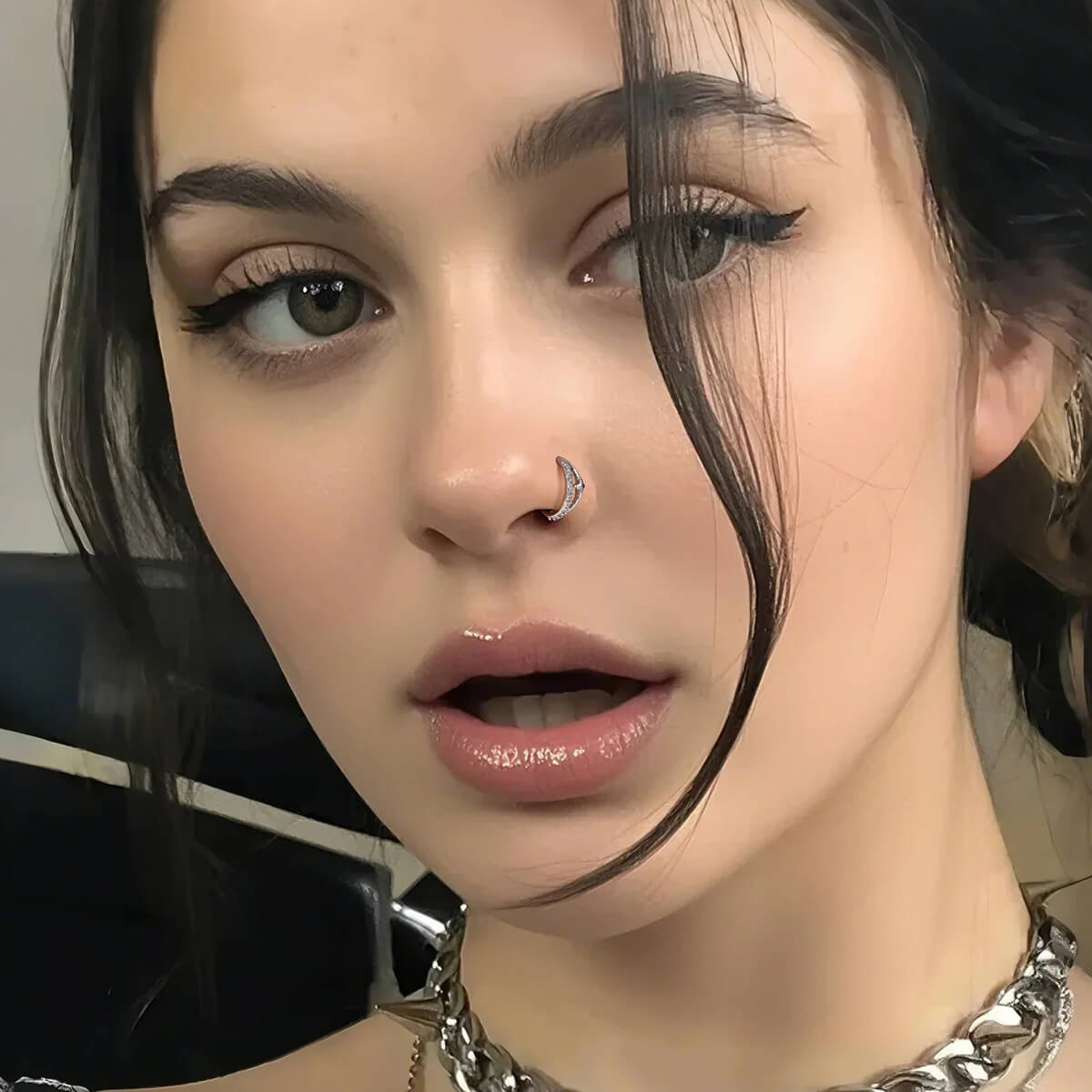 Half CZ Star Double Hoop Nose Ring