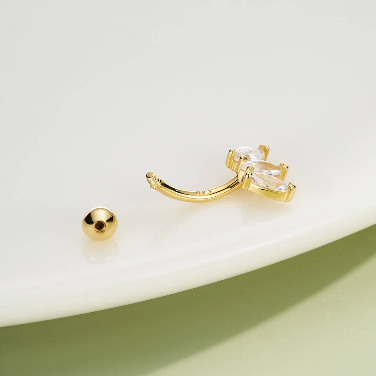 14K Gold Clear CZ Marquise Eyebrow Rook Ring