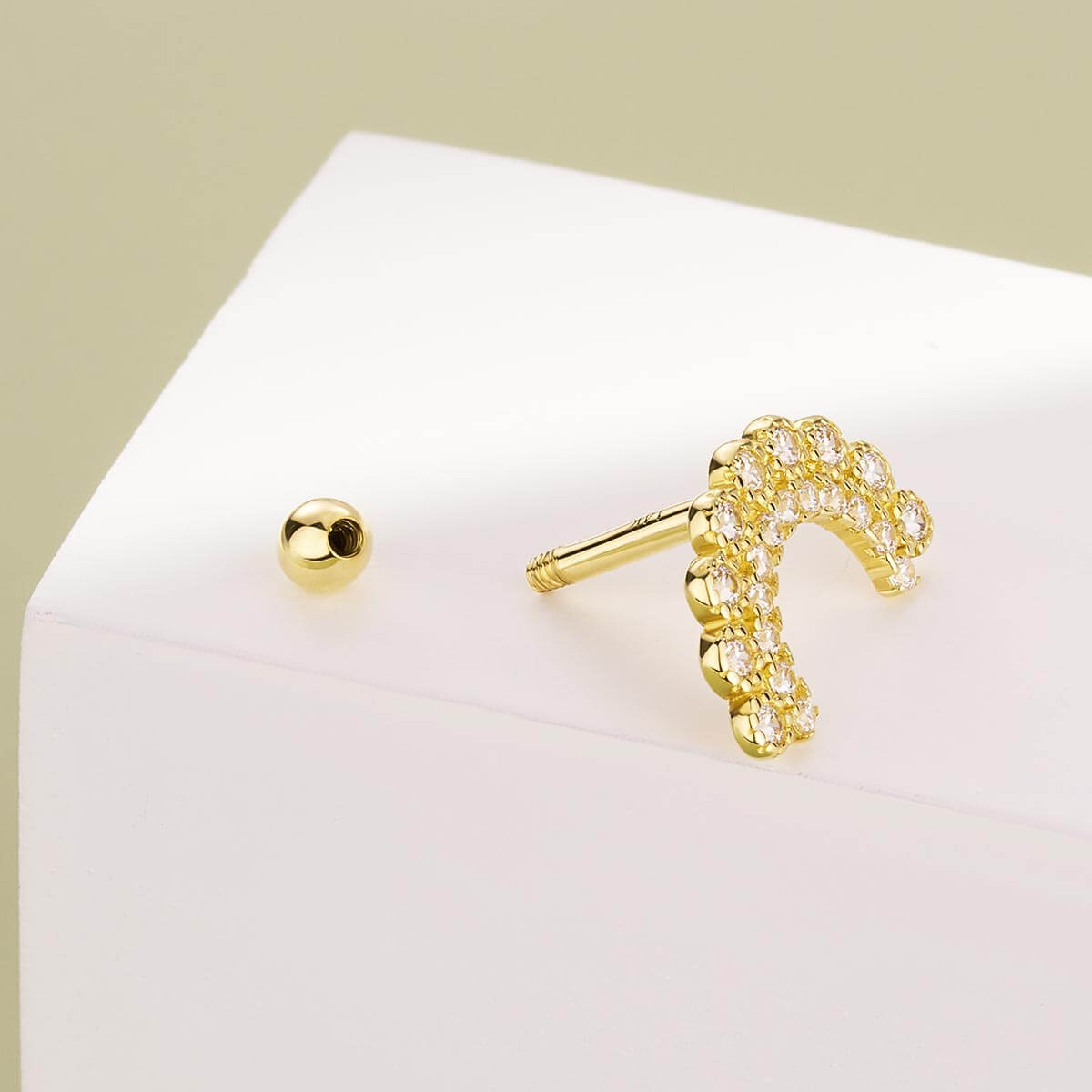 14K Gold CZ U-Shape Cartilage Stud