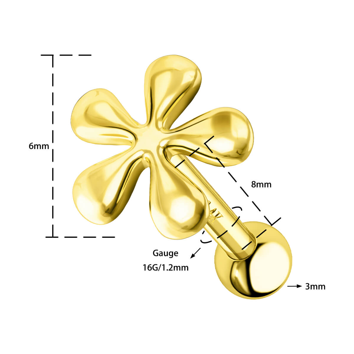 8mm flower cartilage stud