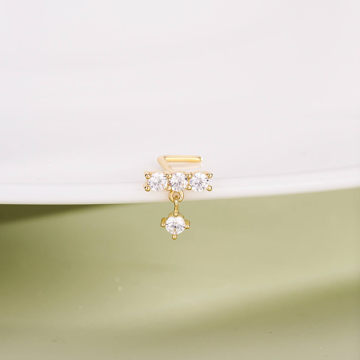L shaped triple CZ nose stud