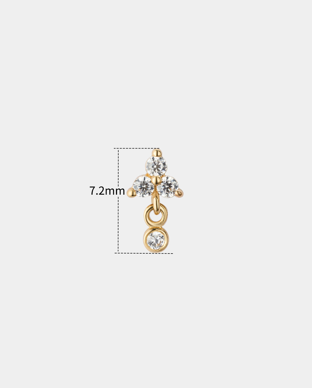 14K Solid Gold Triple CZ L-Shaped Nose Stud