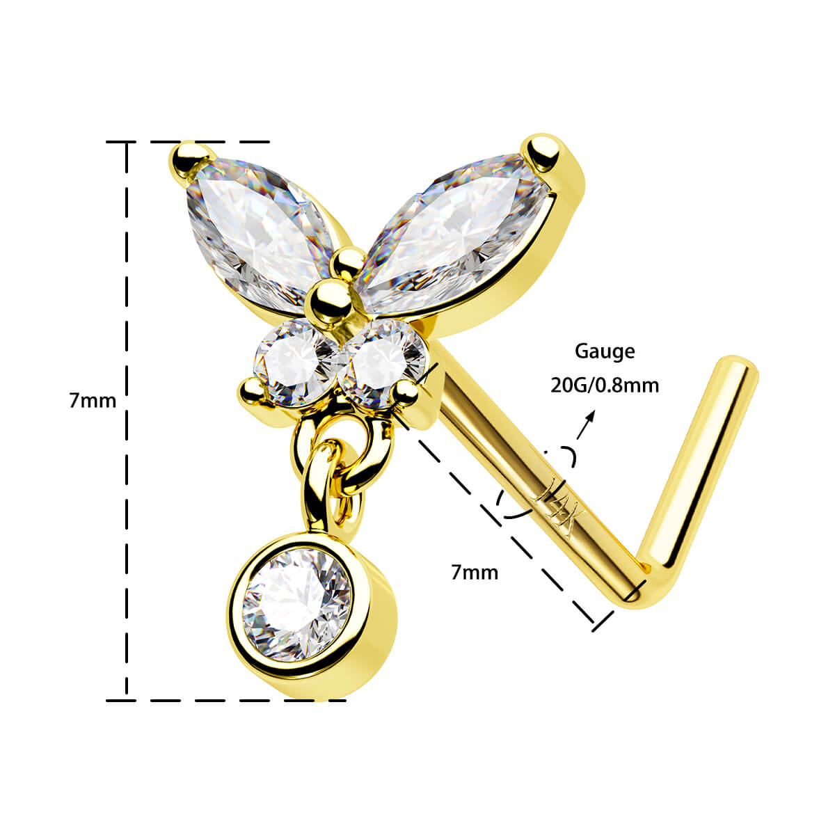 20g L shaped butterfly nose stud