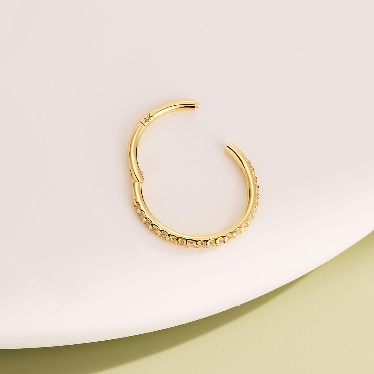 18G 14K Gold Crystal CZ Segment Nose Hoop