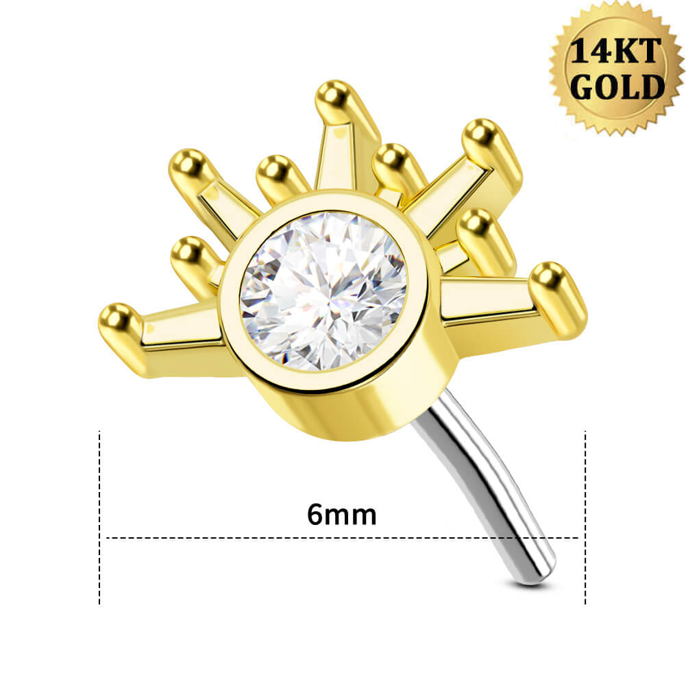 14K Gold Shiny Sun Threadless Cartilage Earring